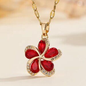 Stainless steel gold plated flower necklace
